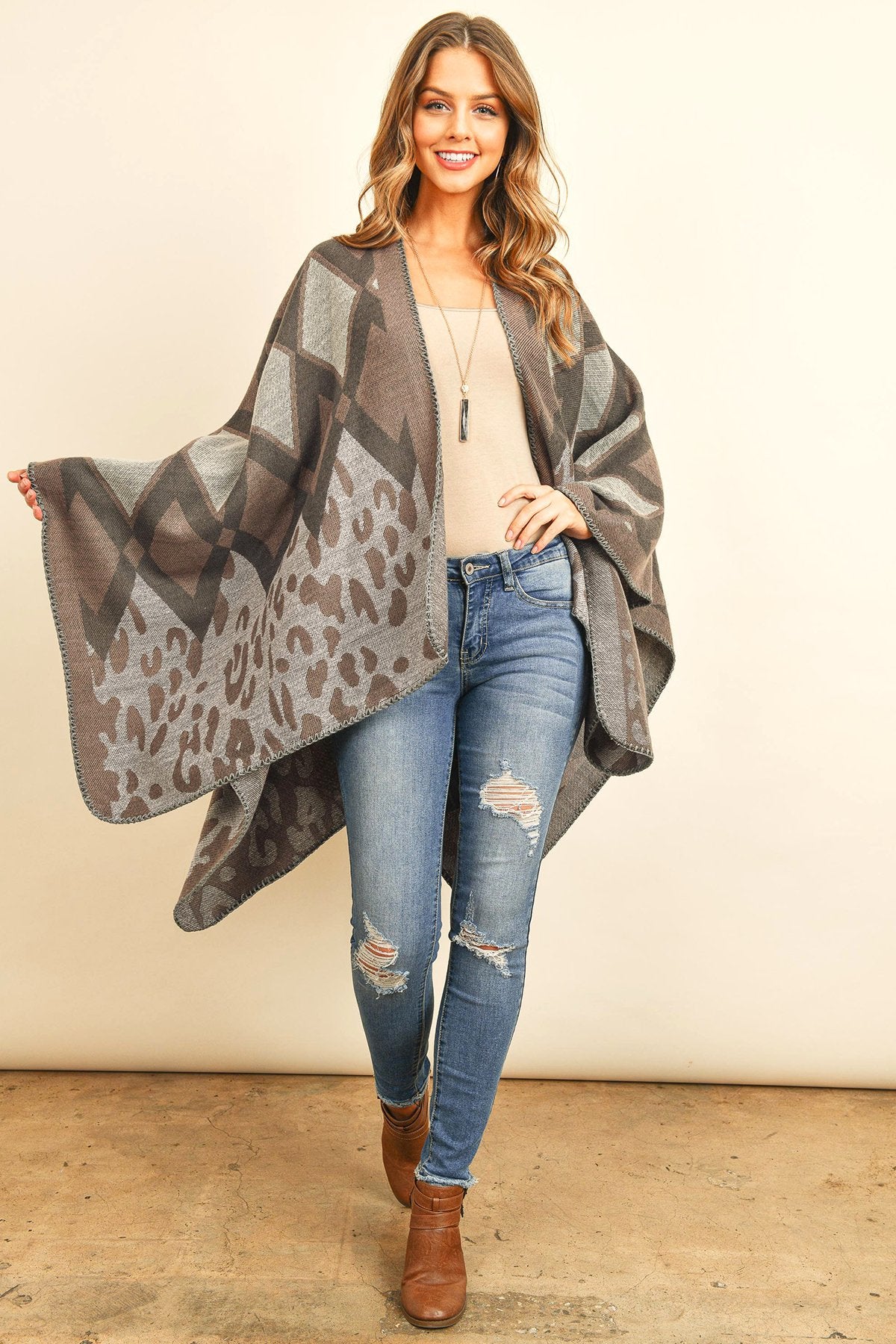 Chevron Leopard Open Front Kimono