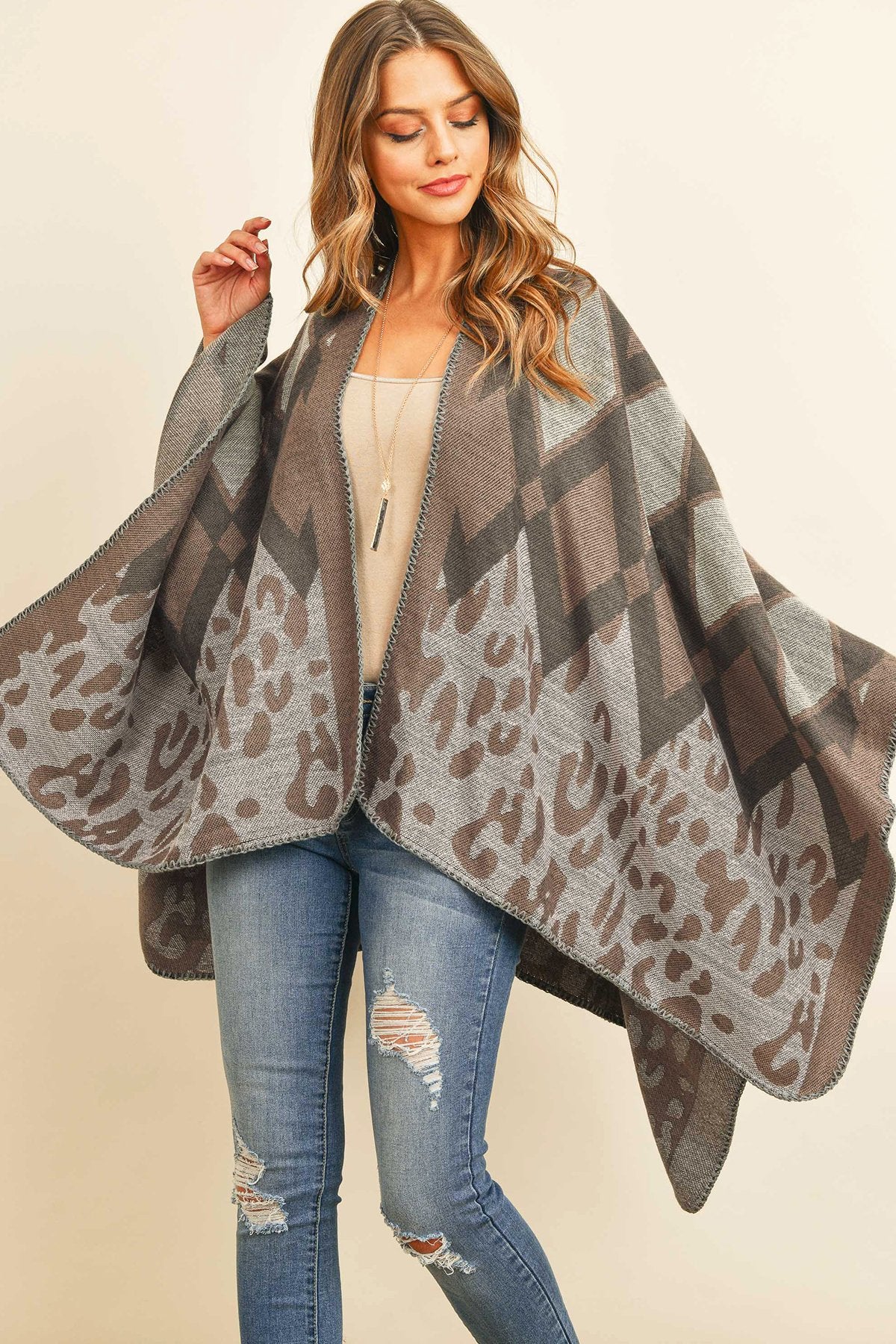 Chevron Leopard Open Front Kimono